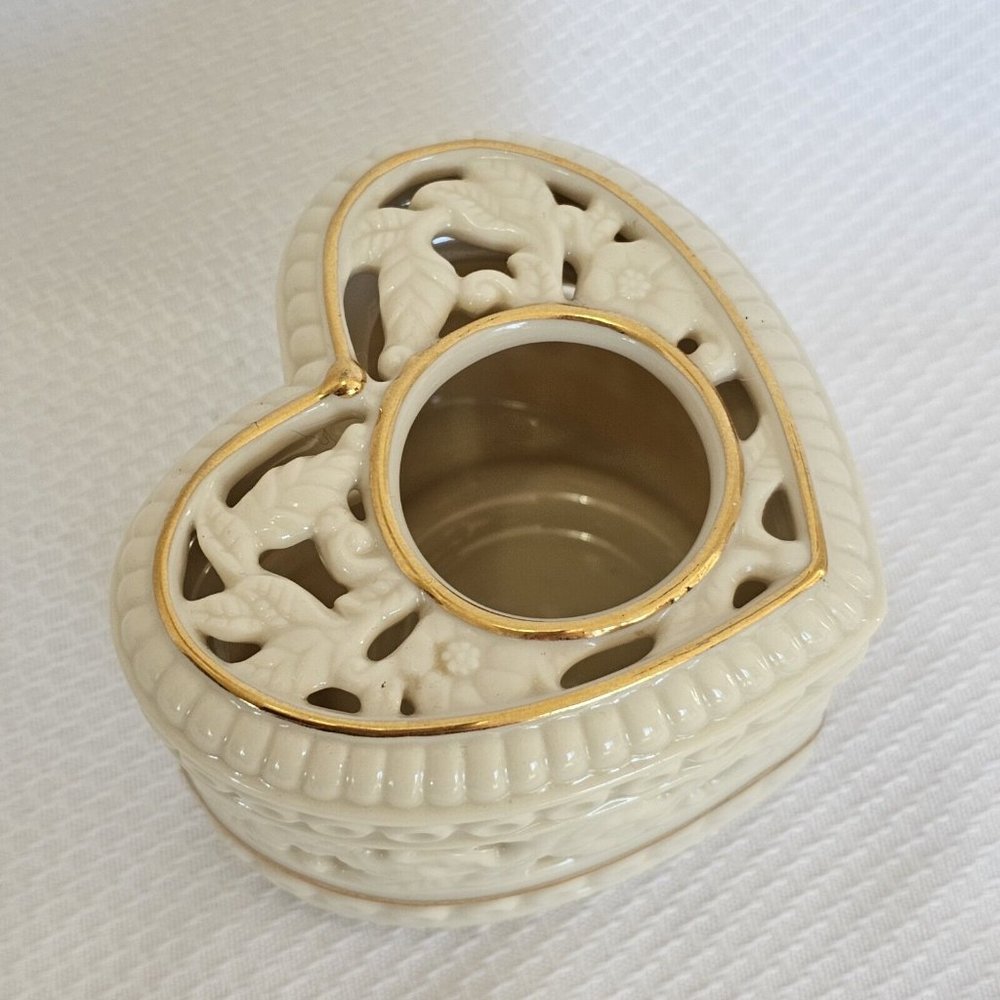 2002 Partylite Thank You From The Heart Tea Light Holder 3" toile gold lined - Picture 3 of 10